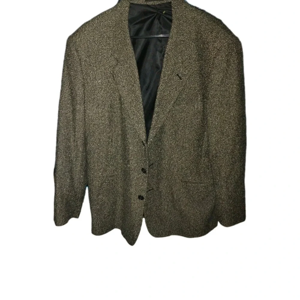 Coldwater Creek Mens 42 Blazer Tweed‎ Black & Tan Twill Sport Coat 50% Wool EUC